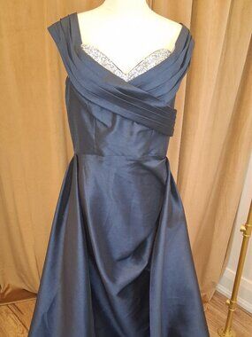 Navy Blue Crystal Crested Bust Gown With Lace Up Back Size XL